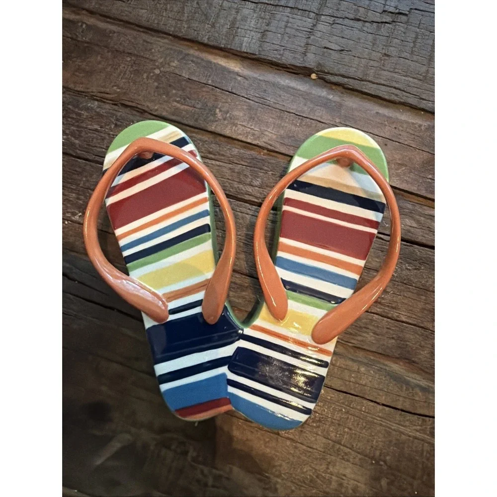 Longaberger Sunny Day Pottery Decorative Weighted Flip Flops-2014